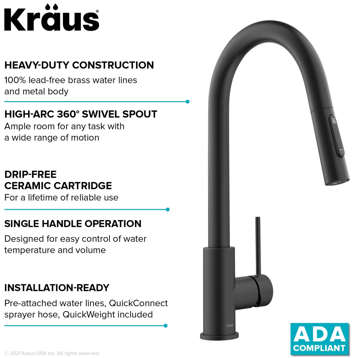 Online New Oletto Contemporary Single Handle Pull Down Kitchen Faucet in Matte Black Single Hole