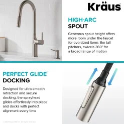 Best New Oletto Modern Single Handle Pull Down Kitchen Faucet in Spot Free Stainless Steel Single Hole