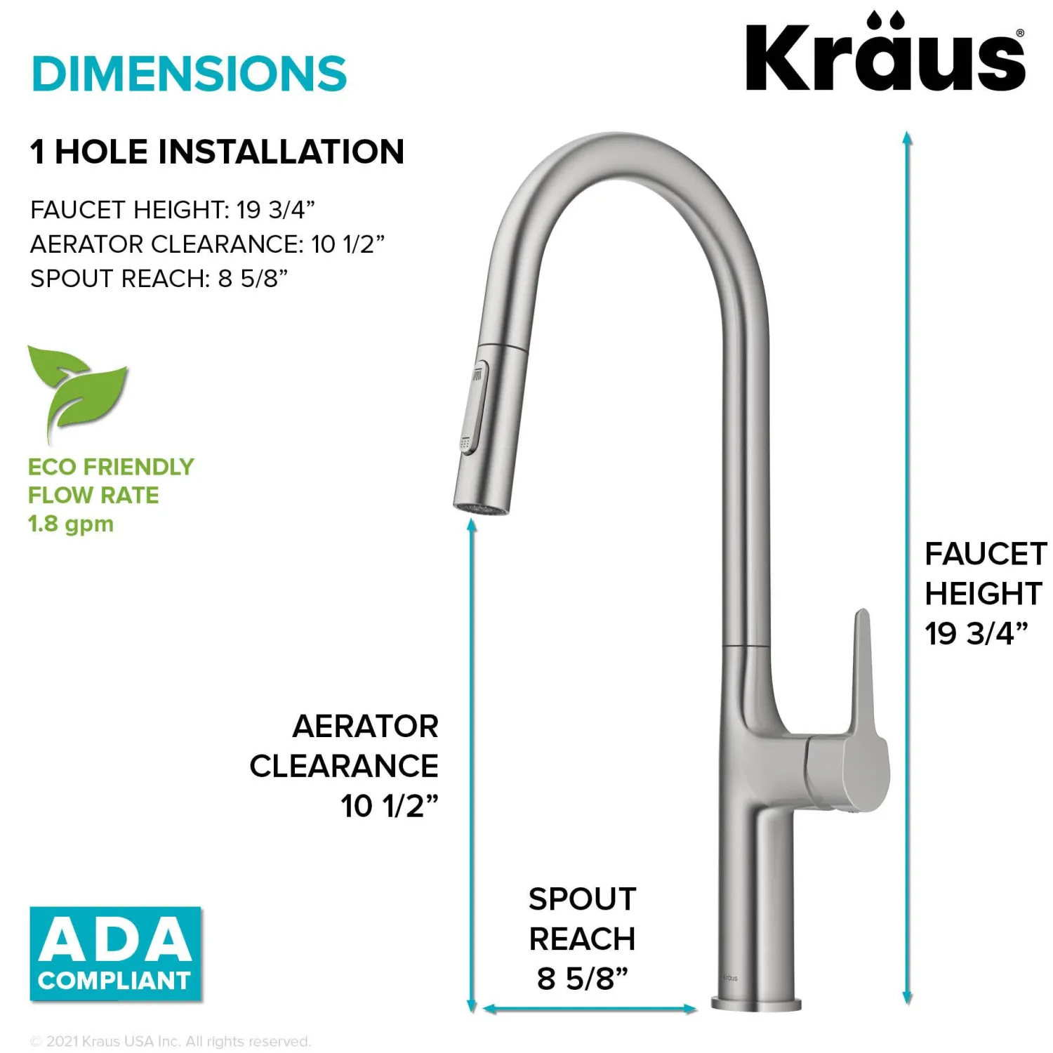 Best New Oletto Modern Single Handle Pull Down Kitchen Faucet in Spot Free Stainless Steel Single Hole