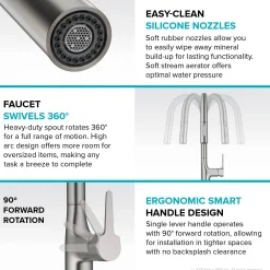 Best New Oletto Modern Single Handle Pull Down Kitchen Faucet in Spot Free Stainless Steel Single Hole