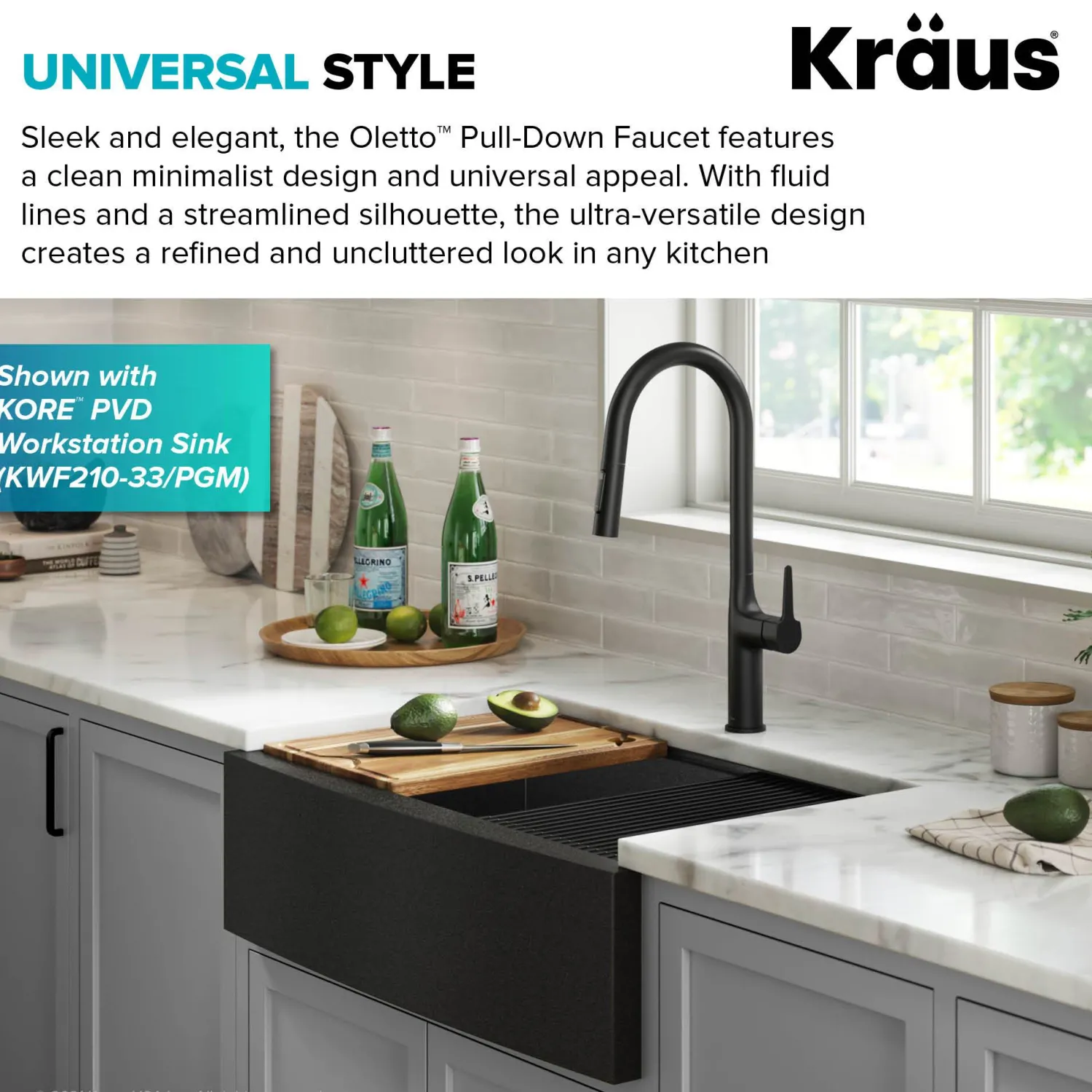 New Oletto Modern Single Handle Pull Down Kitchen Faucet in Matte Black Single Hole