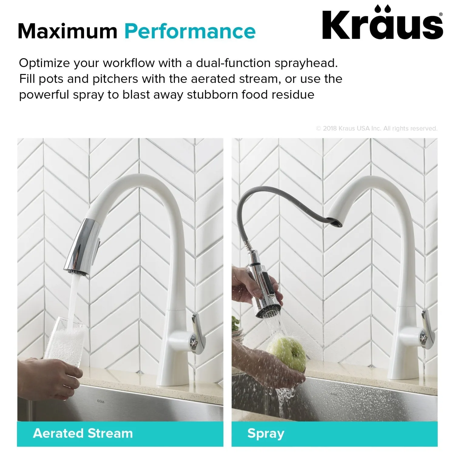 Nolen Dual Function Pull-Down Kitchen Faucet in Chrome/White Single Hole