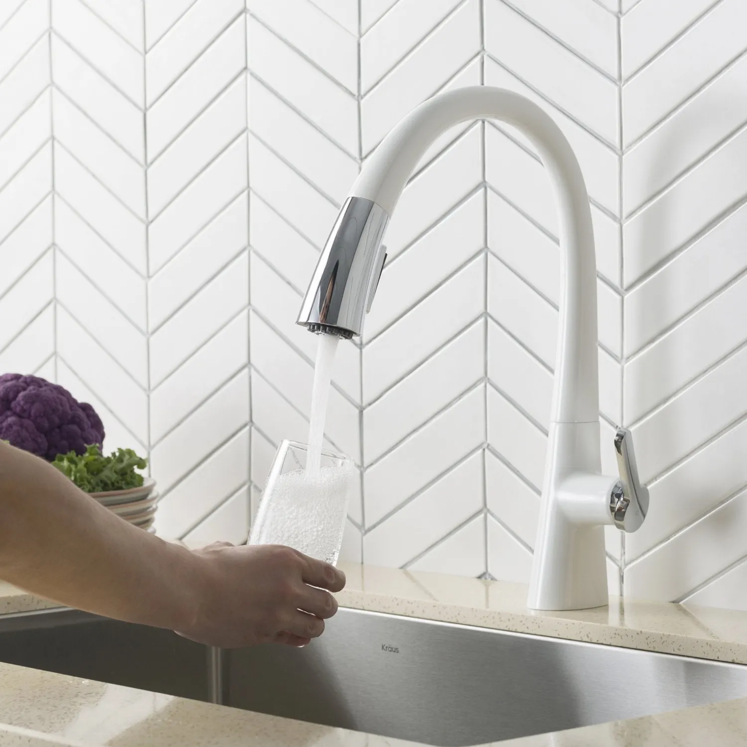 Nolen Dual Function Pull-Down Kitchen Faucet in Chrome/White Single Hole