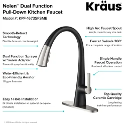 New Nolen Dual Function Pull-Down Kitchen Faucet in Spot Free Stainless Steel/Matte Black Single Hole