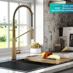 Outlet Oletto Commercial Style Pull-Down Single Handle Kitchen Faucet in Brushed Brass Single Hole