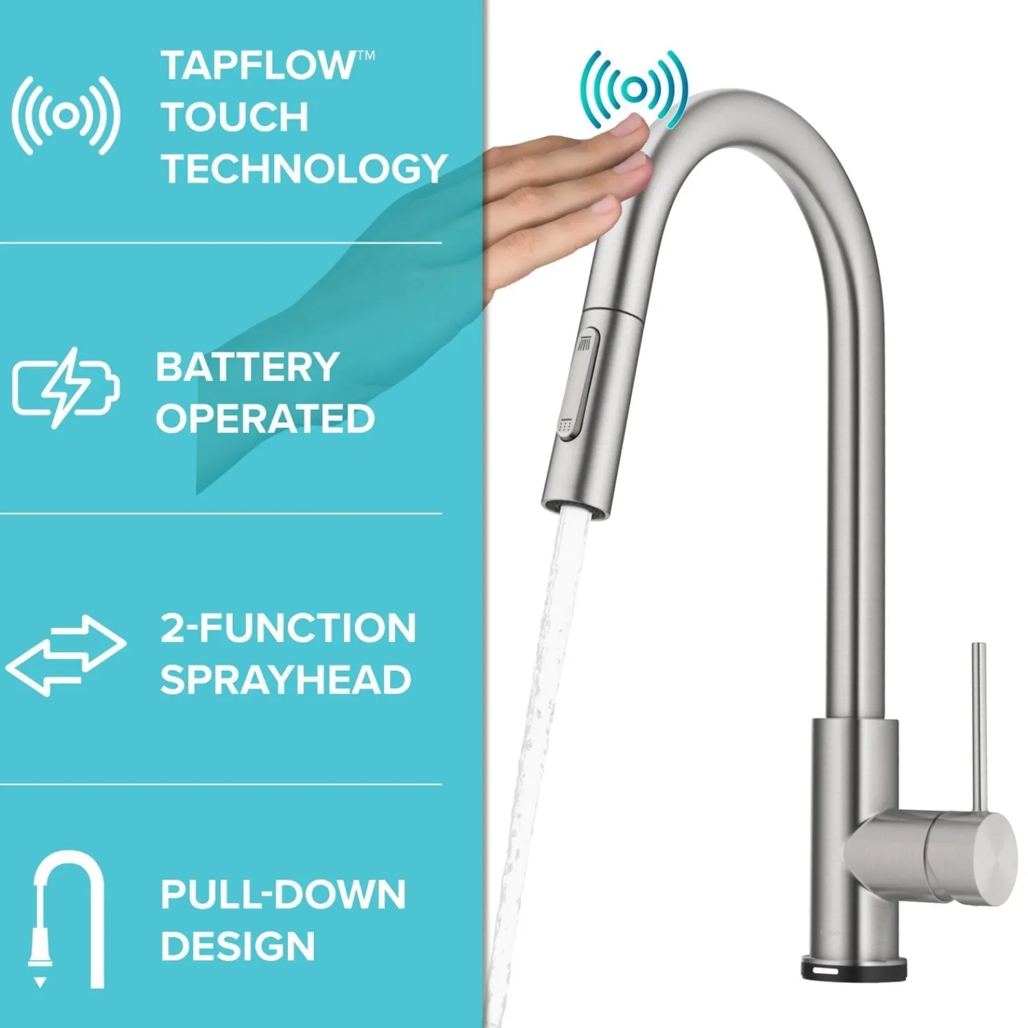 New Oletto Contemporary Single-Handle Touch Activated with Pull Down Sprayer in Spot Free Stainless Steel Touchless, Sensor And Tap Activated Kitchen Faucets