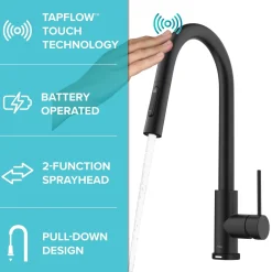 Sale  Oletto Contemporary Single-Handle Touch Activated with Pull Down Sprayer in Matte Black Touchless, Sensor And Tap Activated Kitchen Faucets
