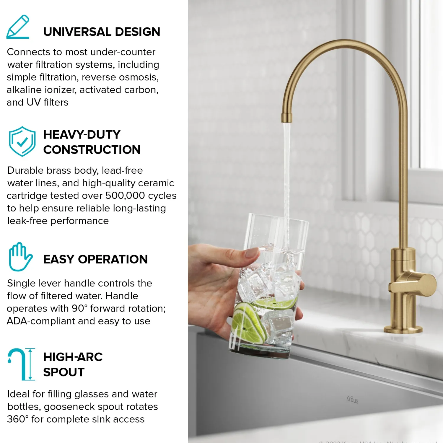 Outlet Oletto Drinking Water Filter Faucet in Brushed Brass Single Hole|Water Filter Faucets