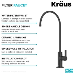 Hot Oletto Drinking Water Filter Faucet in Matte Black Single Hole|Water Filter Faucets