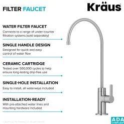 Clearance Oletto Drinking Water Filter Faucet in Spot-Free Stainless Steel Single Hole|Water Filter Faucets