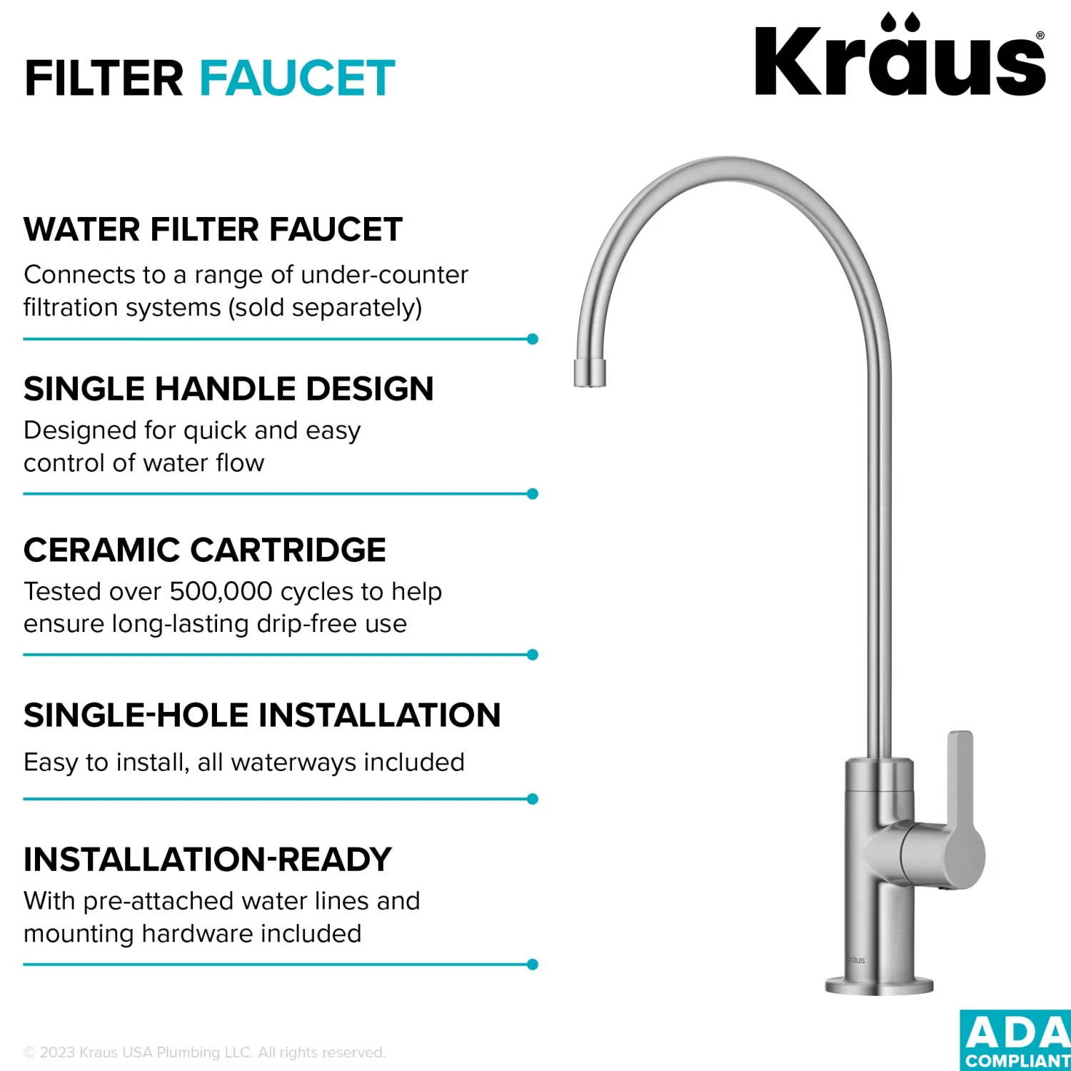 Clearance Oletto Drinking Water Filter Faucet in Spot-Free Stainless Steel Single Hole|Water Filter Faucets