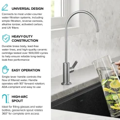 Clearance Oletto Drinking Water Filter Faucet in Spot-Free Stainless Steel Single Hole|Water Filter Faucets