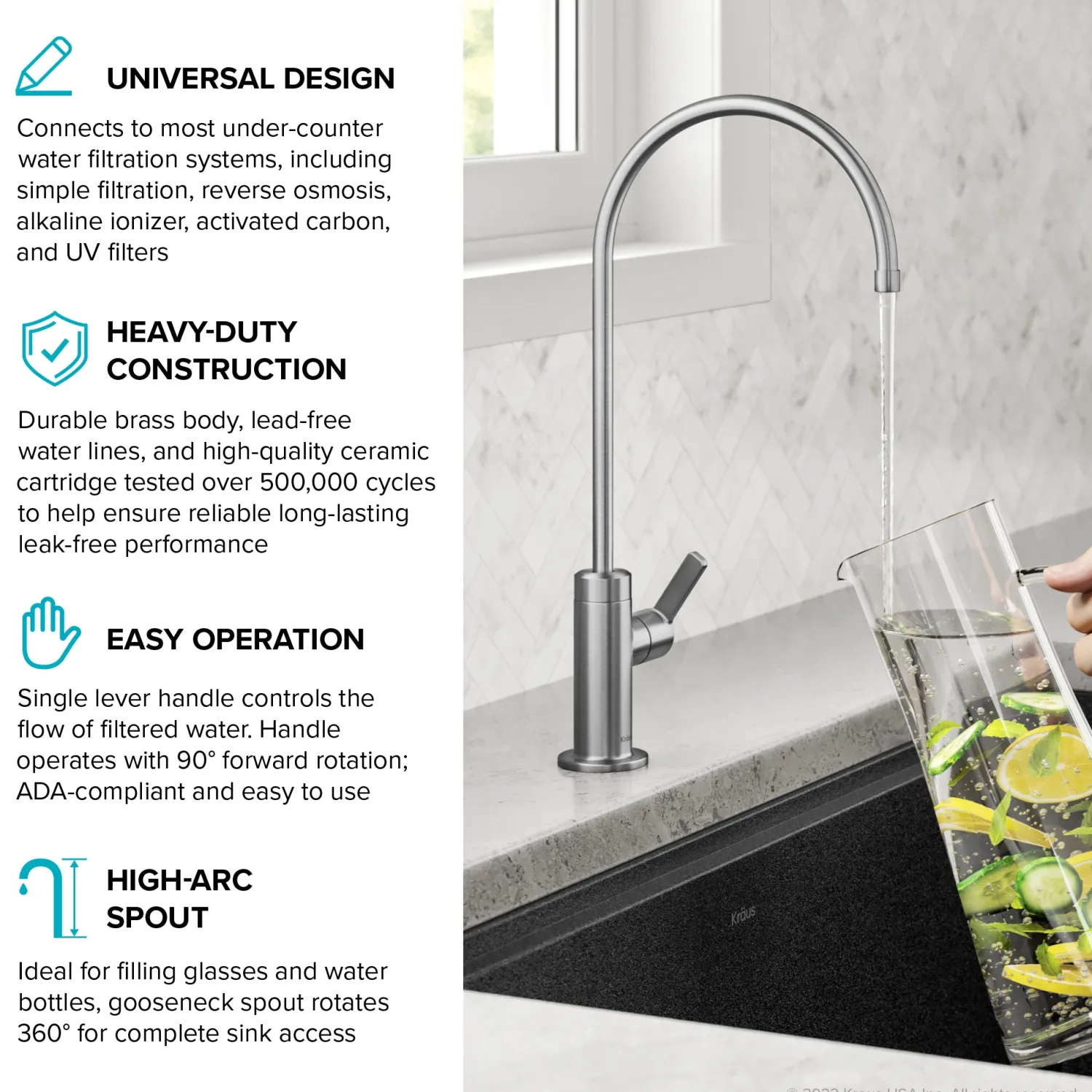 Clearance Oletto Drinking Water Filter Faucet in Spot-Free Stainless Steel Single Hole|Water Filter Faucets