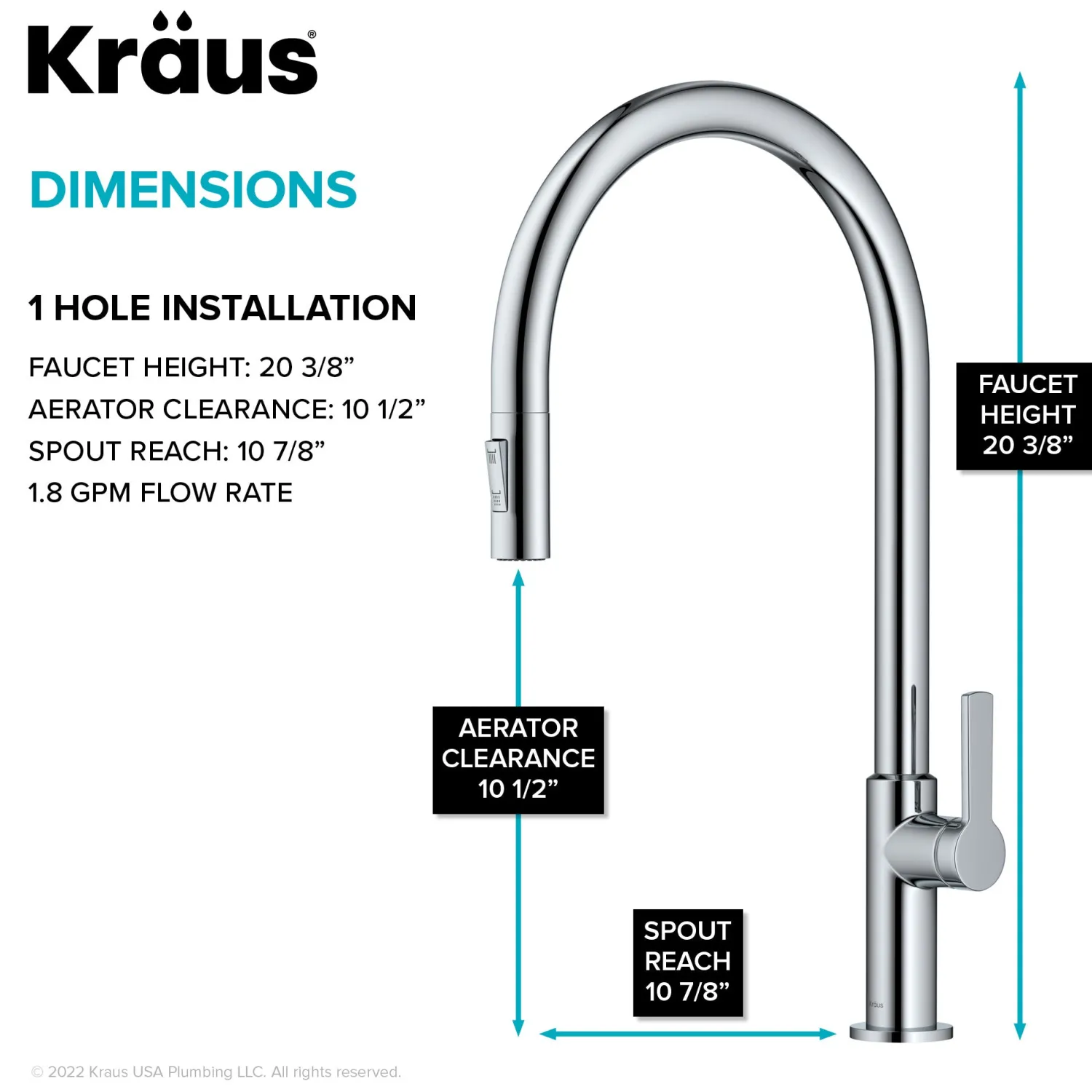 Discount Oletto High-Arc Chrome Single Handle Pull-Down Kitchen Faucet Single Hole