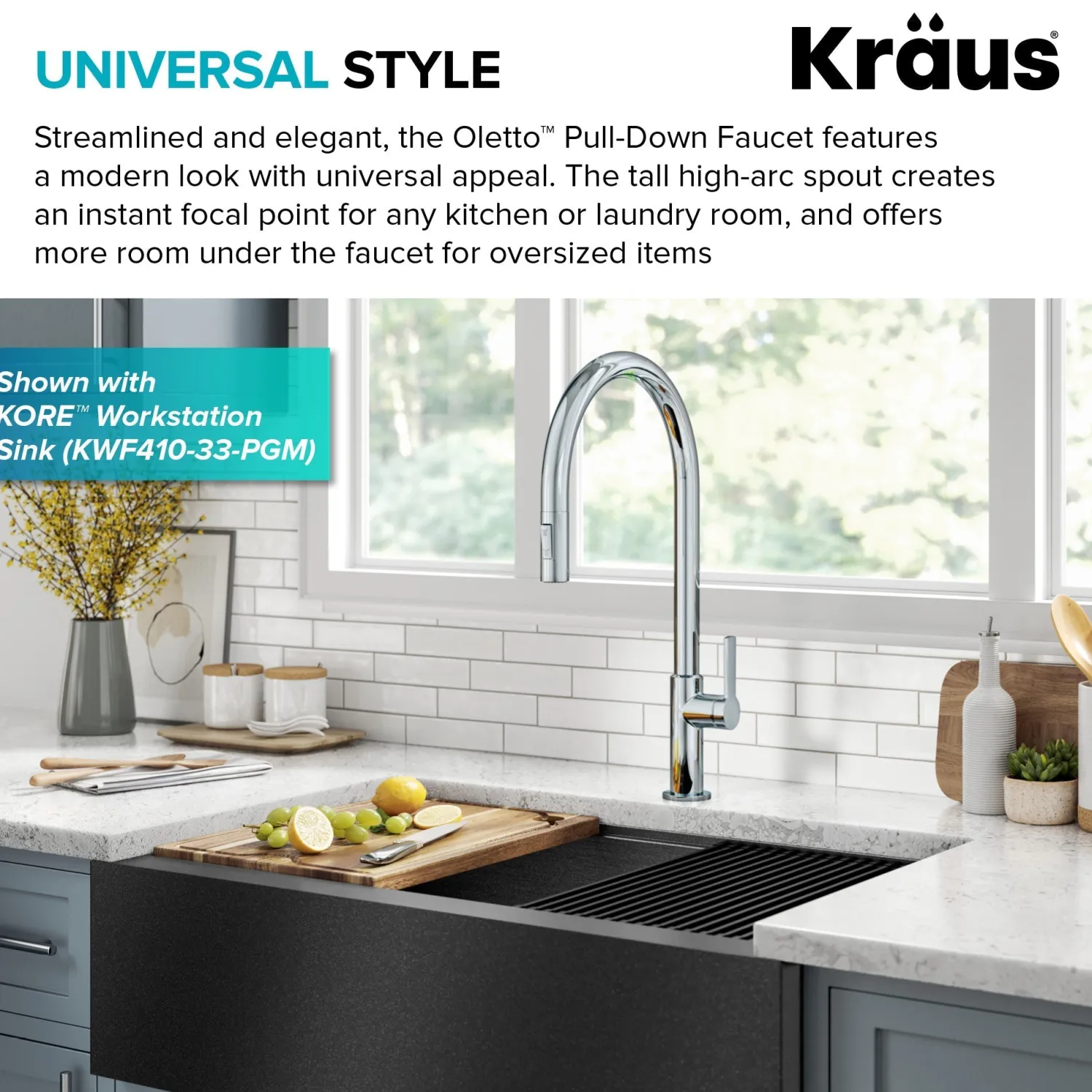 Discount Oletto High-Arc Chrome Single Handle Pull-Down Kitchen Faucet Single Hole