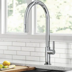 Discount Oletto High-Arc Chrome Single Handle Pull-Down Kitchen Faucet Single Hole