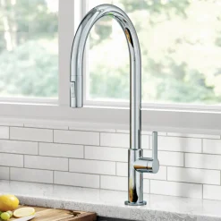 Discount Oletto High-Arc Chrome Single Handle Pull-Down Kitchen Faucet Single Hole