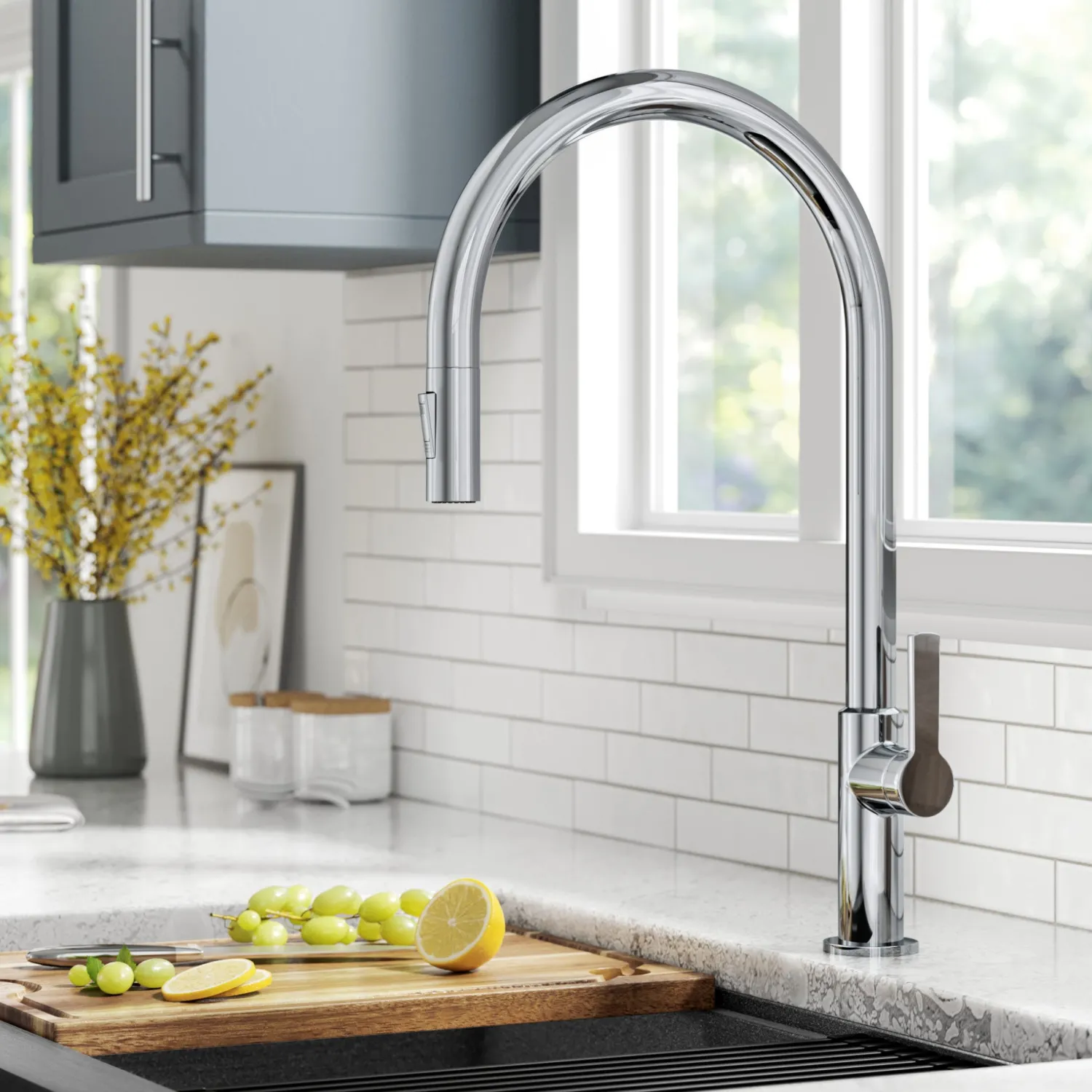 Discount Oletto High-Arc Chrome Single Handle Pull-Down Kitchen Faucet Single Hole