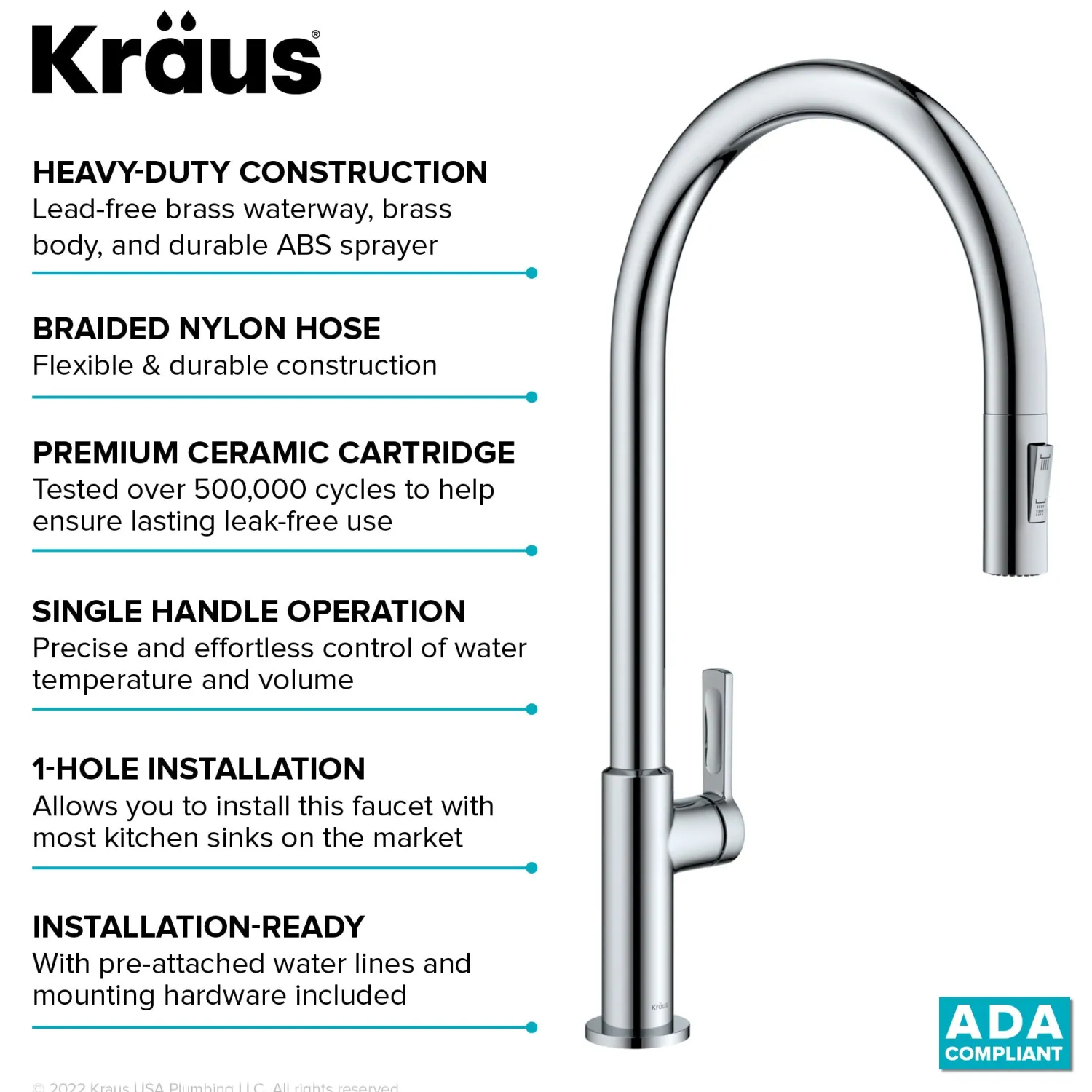 Discount Oletto High-Arc Chrome Single Handle Pull-Down Kitchen Faucet Single Hole