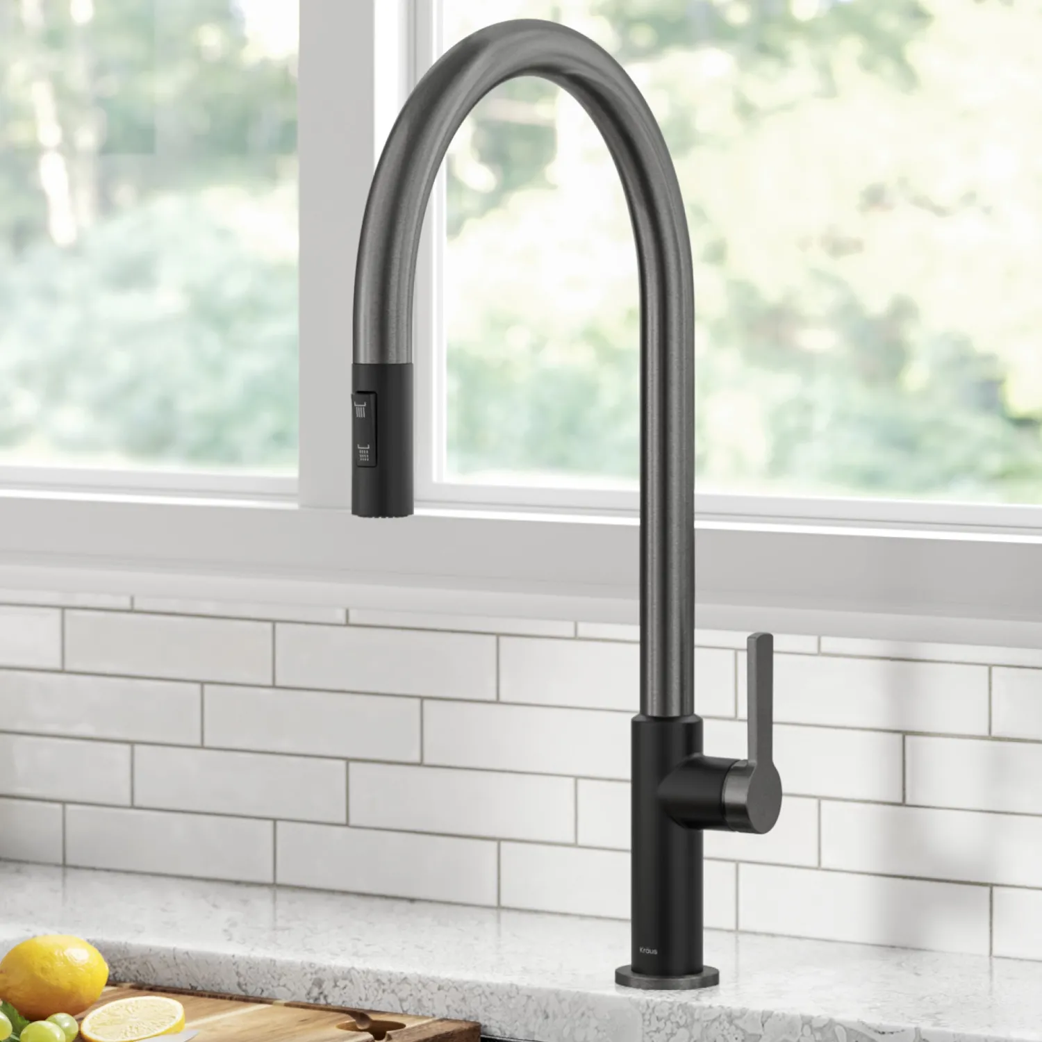 Sale Oletto High-Arc Matte Black & Black Stainless Steel Pull-Down Kitchen Faucet Single Hole