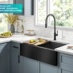 Sale Oletto High-Arc Matte Black & Black Stainless Steel Pull-Down Kitchen Faucet Single Hole