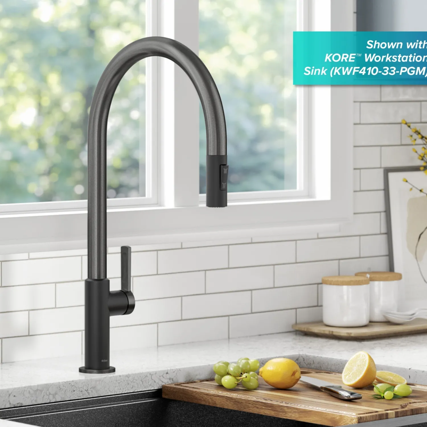 Sale Oletto High-Arc Matte Black & Black Stainless Steel Pull-Down Kitchen Faucet Single Hole