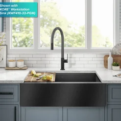 Sale Oletto High-Arc Matte Black & Black Stainless Steel Pull-Down Kitchen Faucet Single Hole