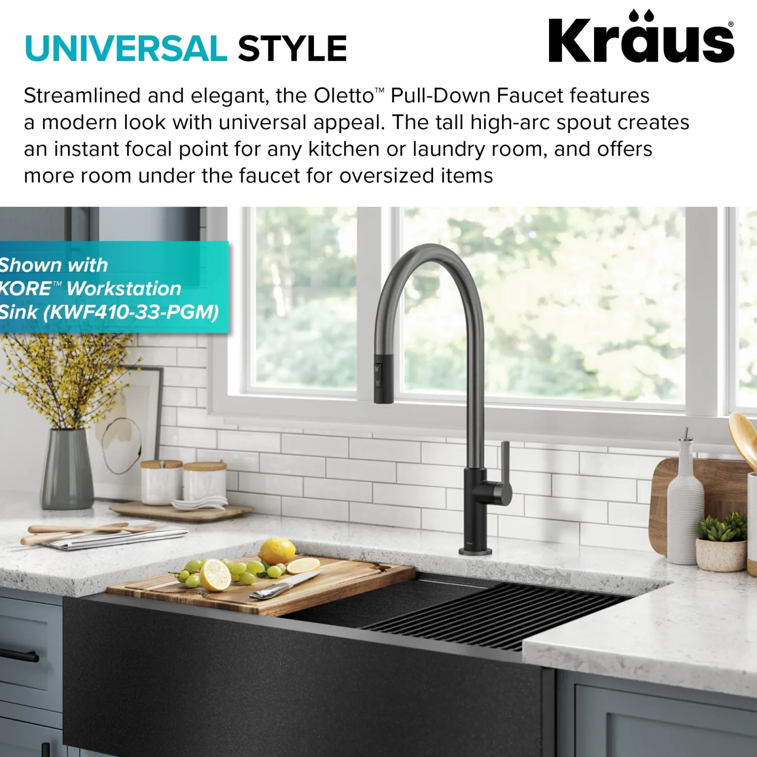 Sale Oletto High-Arc Matte Black & Black Stainless Steel Pull-Down Kitchen Faucet Single Hole