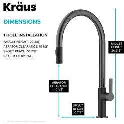 Sale Oletto High-Arc Matte Black & Black Stainless Steel Pull-Down Kitchen Faucet Single Hole