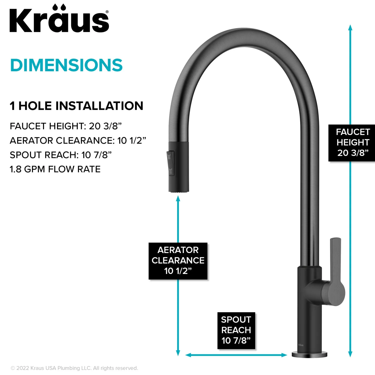 Sale Oletto High-Arc Matte Black & Black Stainless Steel Pull-Down Kitchen Faucet Single Hole