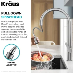 Sale Oletto High-Arc Matte Black & Black Stainless Steel Pull-Down Kitchen Faucet Single Hole