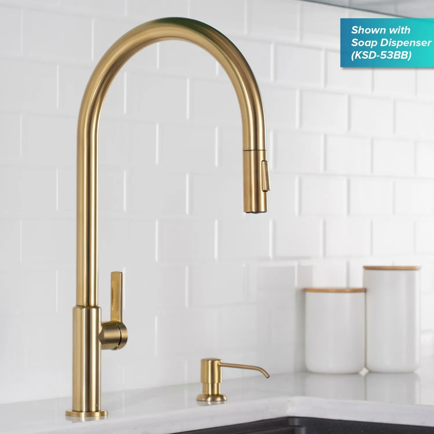 Online Oletto High-Arc Single Handle Pull-Down Kitchen Faucet in Brushed Brass Single Hole