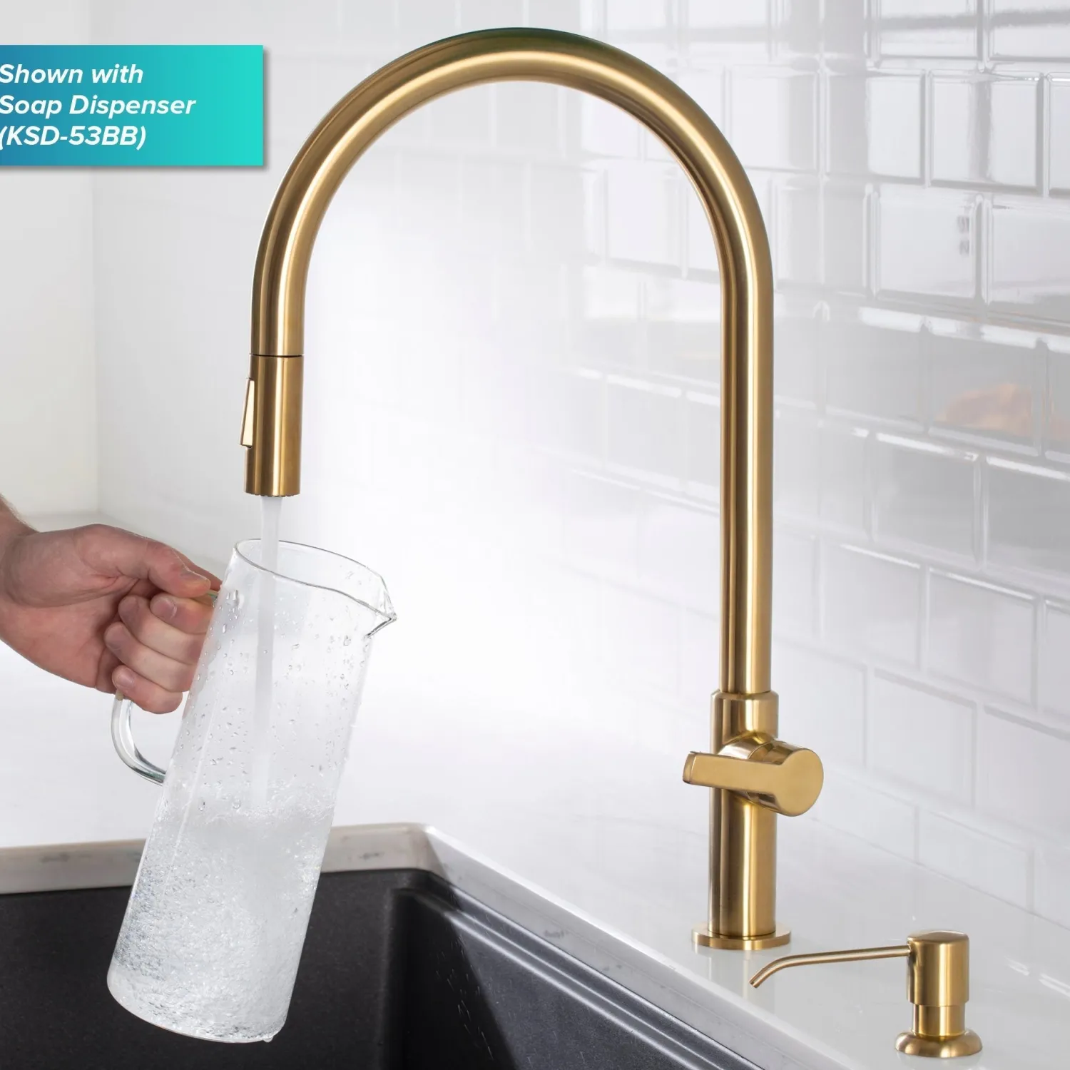 Online Oletto High-Arc Single Handle Pull-Down Kitchen Faucet in Brushed Brass Single Hole