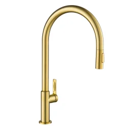 Online Oletto High-Arc Single Handle Pull-Down Kitchen Faucet in Brushed Brass Single Hole
