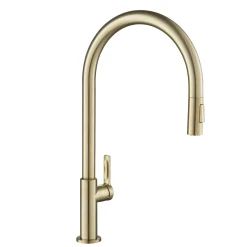 Online Oletto High-Arc Single Handle Pull-Down Kitchen Faucet in Spot Free Antique Champagne Bronze Single Hole