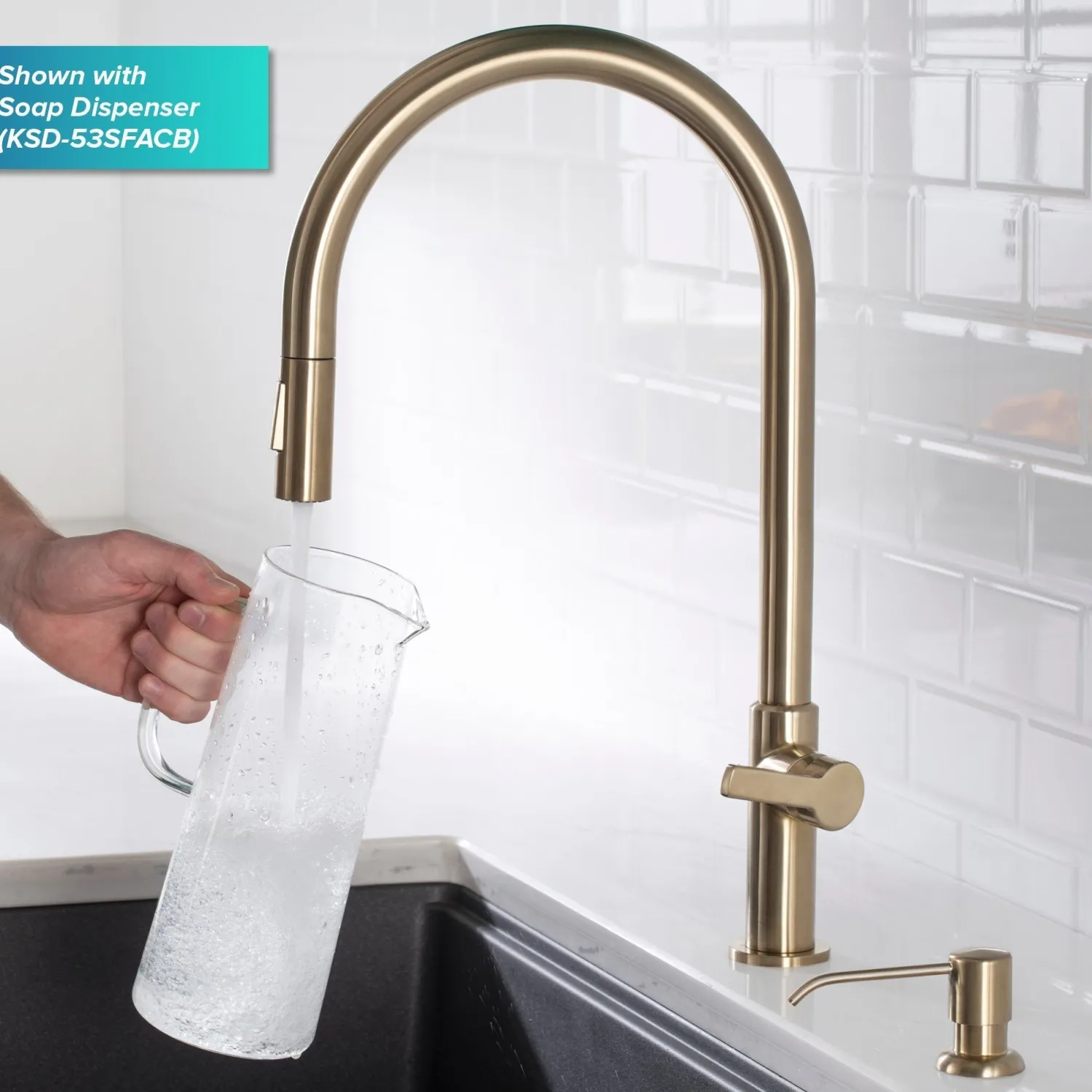 Online Oletto High-Arc Single Handle Pull-Down Kitchen Faucet in Spot Free Antique Champagne Bronze Single Hole
