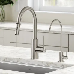 Discount Oletto Pull-Down Kitchen Faucet & Purita Water Filter Faucet in Spot Free Stainless Steel Single Hole|Water Filter Faucets