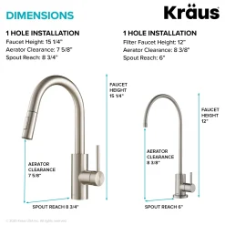 Discount Oletto Pull-Down Kitchen Faucet & Purita Water Filter Faucet in Spot Free Stainless Steel Single Hole|Water Filter Faucets