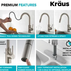 Discount Oletto Pull-Down Kitchen Faucet & Purita Water Filter Faucet in Spot Free Stainless Steel Single Hole|Water Filter Faucets