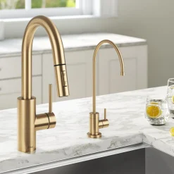 Best Oletto Pull-Down Kitchen Faucet & Purita Water Filter Faucet in Brushed Brass Single Hole|Water Filter Faucets