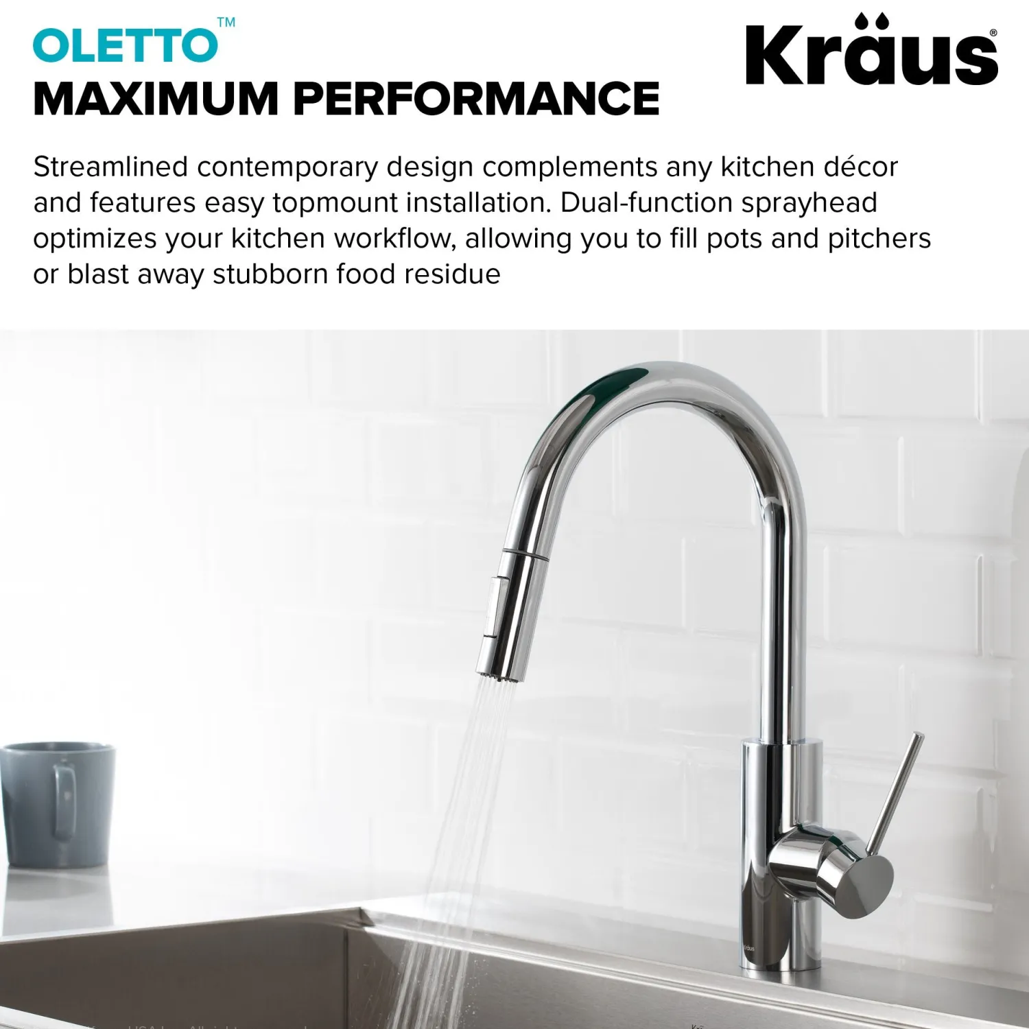 Sale Oletto Pull-Down Kitchen Faucet & Purita Water Filter Faucet in Chrome Single Hole|Water Filter Faucets