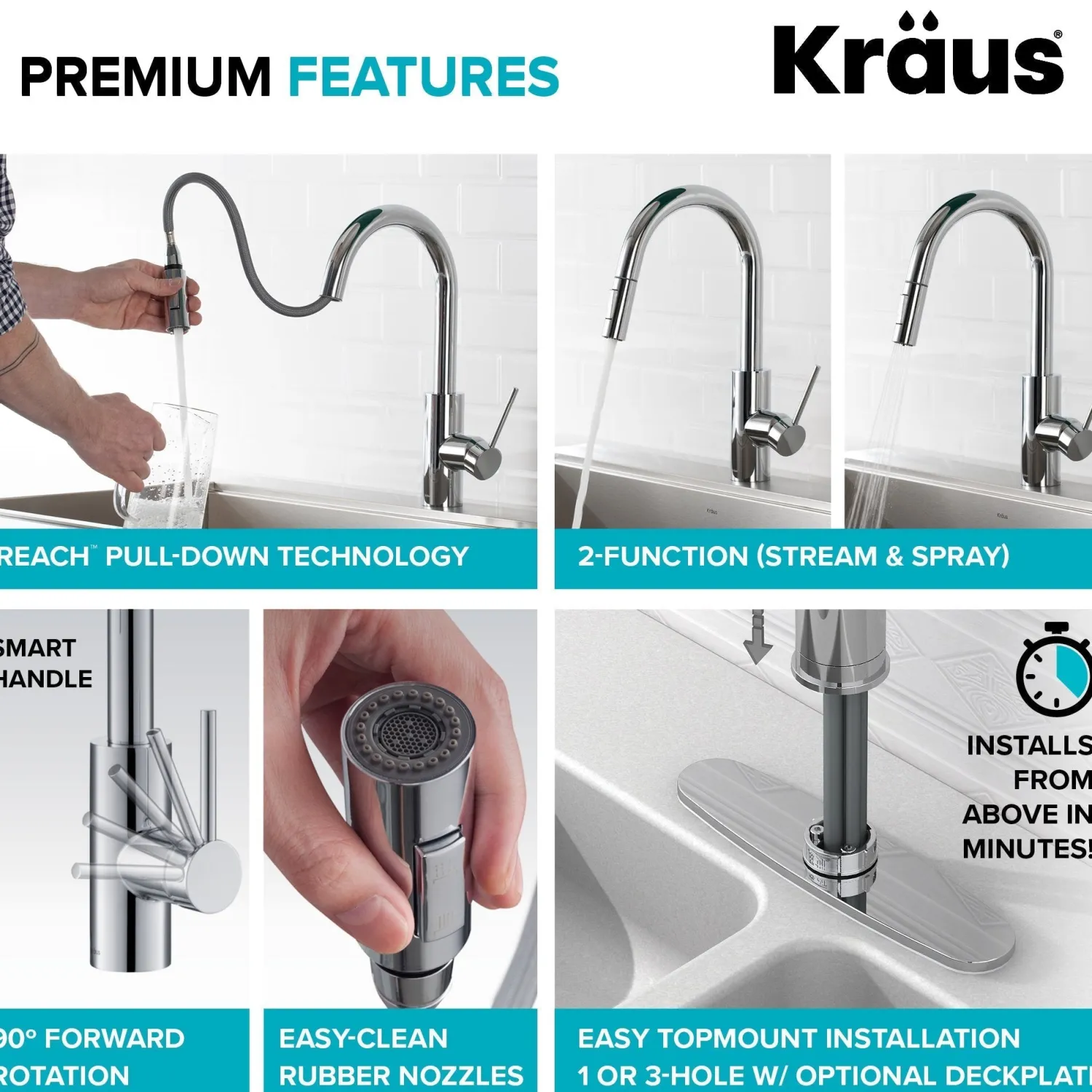 Sale Oletto Pull-Down Kitchen Faucet & Purita Water Filter Faucet in Chrome Single Hole|Water Filter Faucets