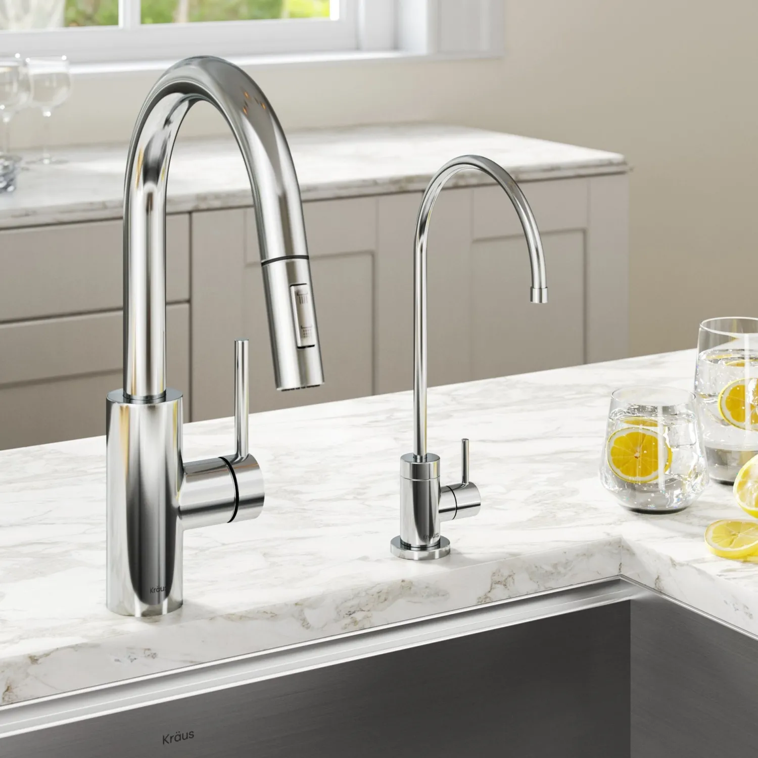 Sale Oletto Pull-Down Kitchen Faucet & Purita Water Filter Faucet in Chrome Single Hole|Water Filter Faucets