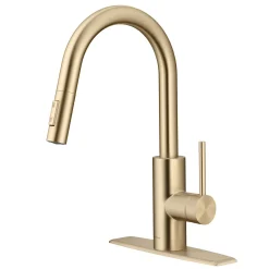 Discount Oletto Pull-Down Single Handle Kitchen Faucet in Spot Free Antique Champagne Bronze Single Hole|Bar Faucets