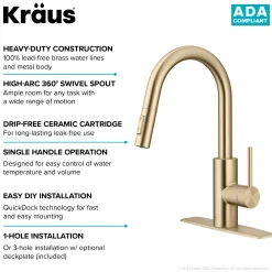 Discount Oletto Pull-Down Single Handle Kitchen Faucet in Spot Free Antique Champagne Bronze Single Hole|Bar Faucets