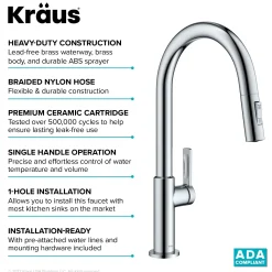 Outlet Oletto Single Handle Chrome Pull-Down Kitchen Faucet Single Hole