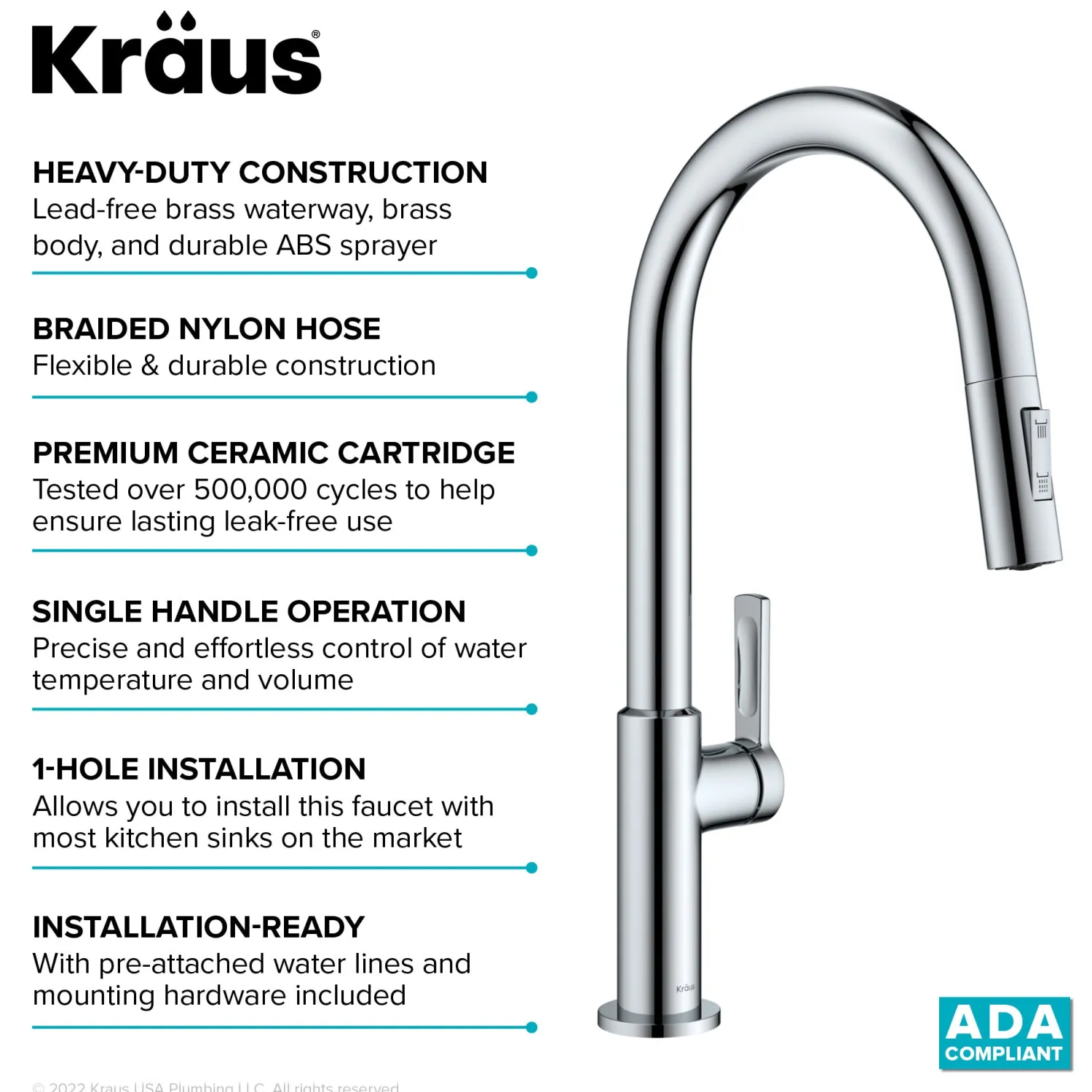 Outlet Oletto Single Handle Chrome Pull-Down Kitchen Faucet Single Hole