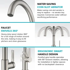 Sale Oletto Single Handle Kitchen Bar Faucet in Spot Free Stainless Steel Single Hole|Bar Faucets