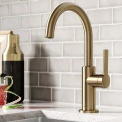 Hot Oletto Single Handle Kitchen Bar Faucet in Spot Free Antique Champagne Bronze Single Hole|Bar Faucets
