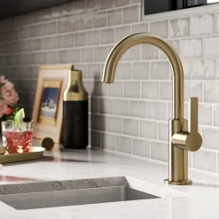 Hot Oletto Single Handle Kitchen Bar Faucet in Spot Free Antique Champagne Bronze Single Hole|Bar Faucets